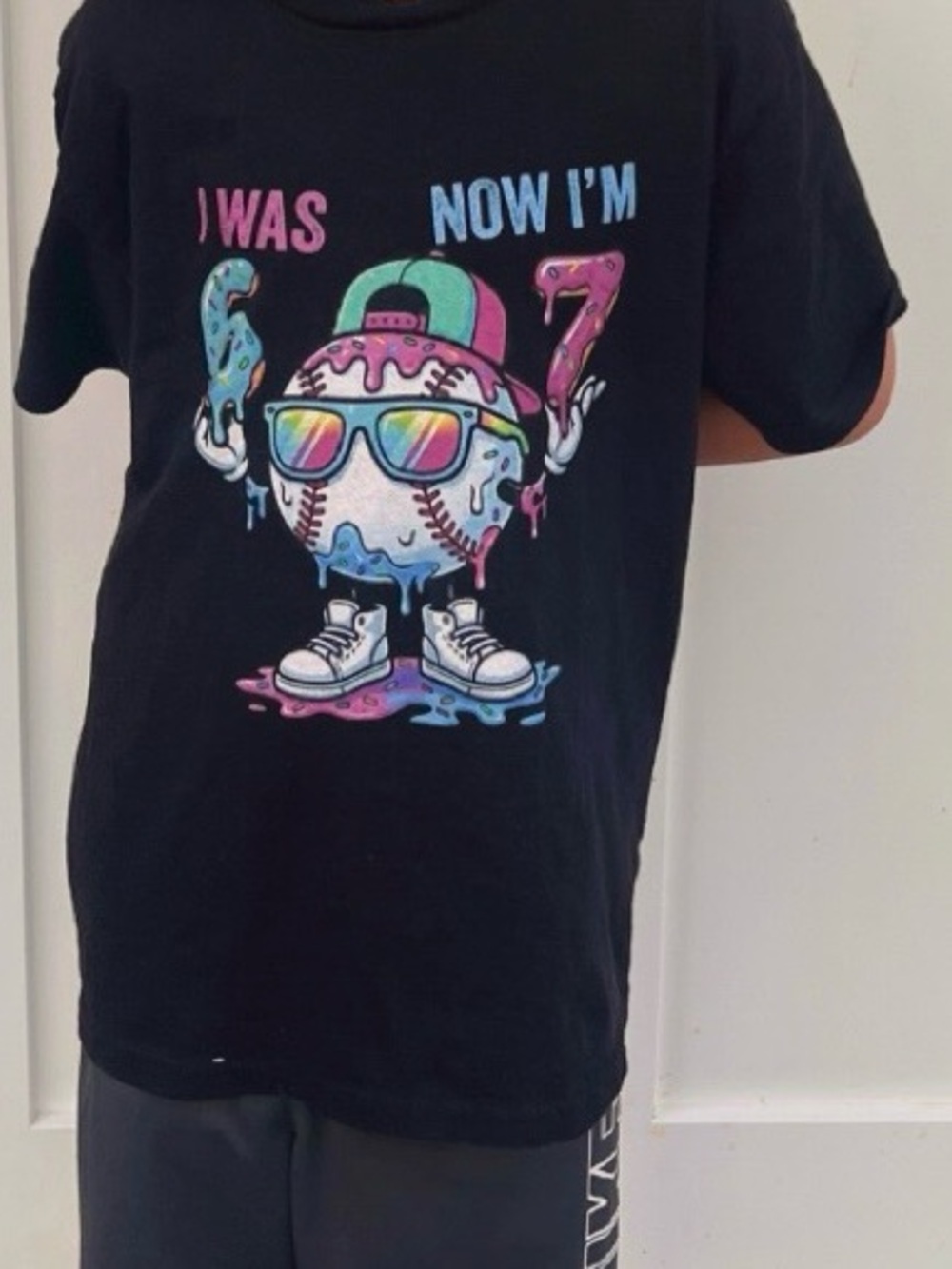 Kids Black Graphic 'I Was 6 Now I'm 7' Birthday T-Shirt